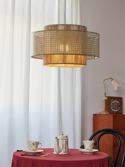 Handgeweven Hennep Hanglamp in Zen-Stijl – Natuurlijk Rotan Tromlamp voor Rustieke Sfeer