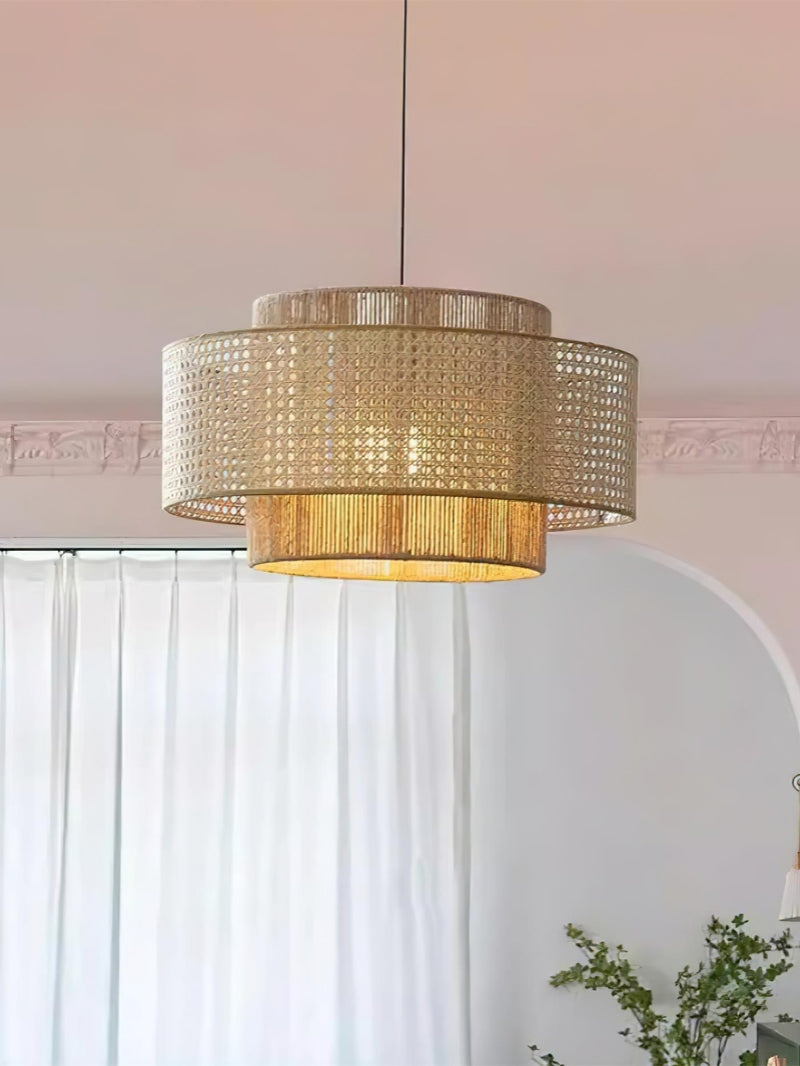 Handgeweven Hennep Hanglamp in Zen-Stijl – Natuurlijk Rotan Tromlamp voor Rustieke Sfeer