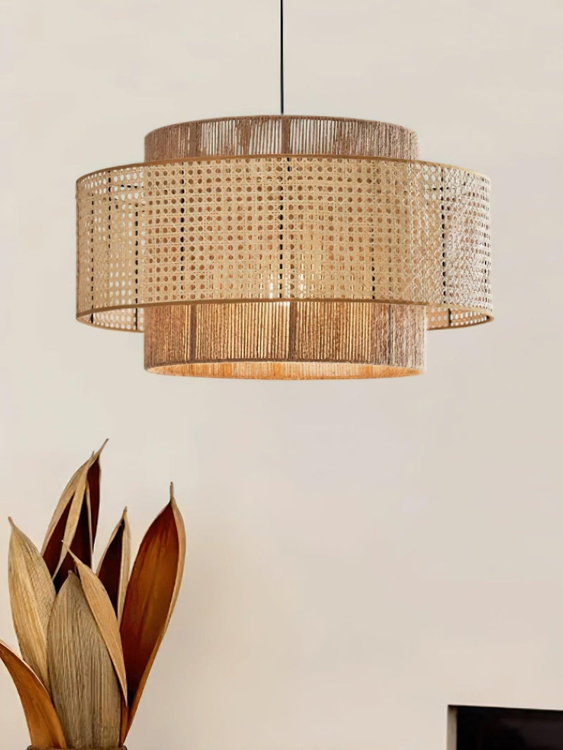 Handgeweven Hennep Hanglamp in Zen-Stijl – Natuurlijk Rotan Tromlamp voor Rustieke Sfeer