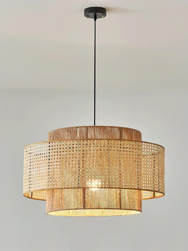 Handgeweven Hennep Hanglamp in Zen-Stijl – Natuurlijk Rotan Tromlamp voor Rustieke Sfeer