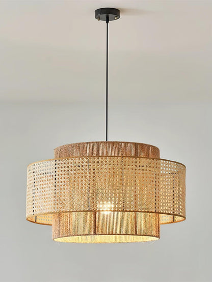 Handgeweven Hennep Hanglamp in Zen-Stijl – Natuurlijk Rotan Tromlamp voor Rustieke Sfeer