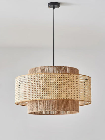 Handgeweven Hennep Hanglamp in Zen-Stijl – Natuurlijk Rotan Tromlamp voor Rustieke Sfeer