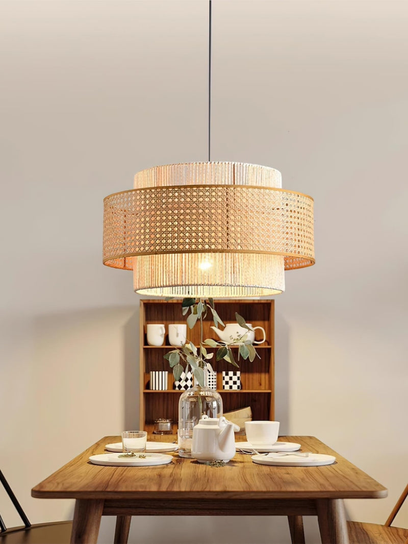 Handgeweven Hennep Hanglamp in Zen-Stijl – Natuurlijk Rotan Tromlamp voor Rustieke Sfeer