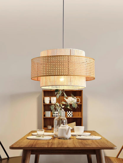 Handgeweven Hennep Hanglamp in Zen-Stijl – Natuurlijk Rotan Tromlamp voor Rustieke Sfeer