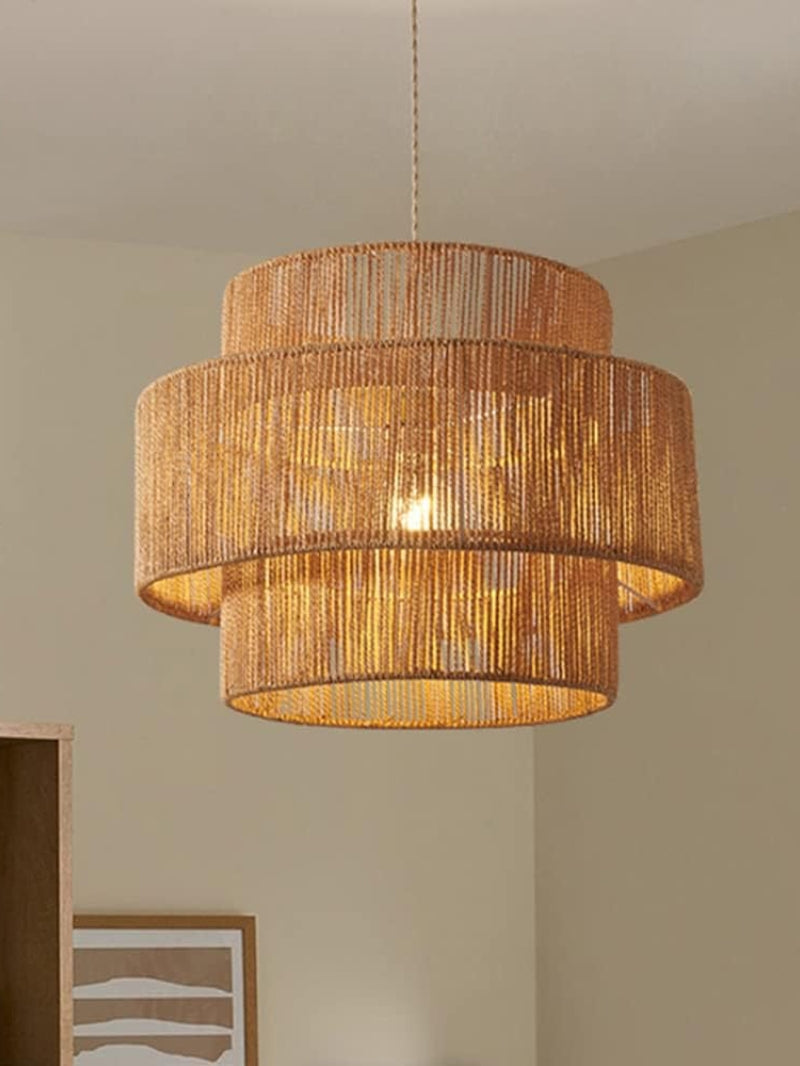 Handgeweven Hennep Hanglamp in Zen-Stijl – Natuurlijk Rotan Tromlamp voor Rustieke Sfeer