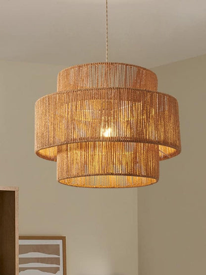 Handgeweven Hennep Hanglamp in Zen-Stijl – Natuurlijk Rotan Tromlamp voor Rustieke Sfeer