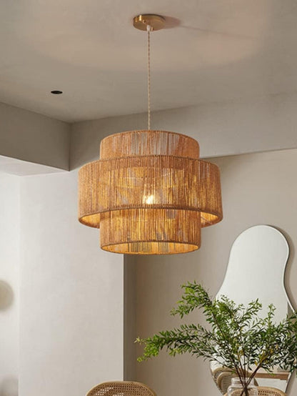 Handgeweven Hennep Hanglamp in Zen-Stijl – Natuurlijk Rotan Tromlamp voor Rustieke Sfeer