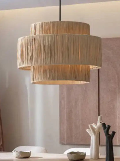 Handgeweven Hennep Hanglamp in Zen-Stijl – Natuurlijk Rotan Tromlamp voor Rustieke Sfeer
