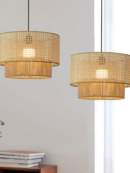 Handgeweven Hennep Hanglamp in Zen-Stijl – Natuurlijk Rotan Tromlamp voor Rustieke Sfeer