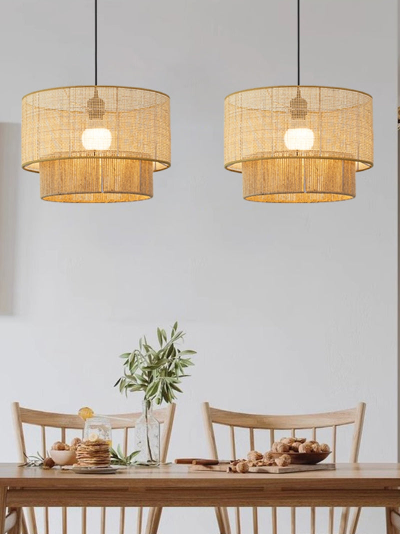 Handgeweven Hennep Hanglamp in Zen-Stijl – Natuurlijk Rotan Tromlamp voor Rustieke Sfeer