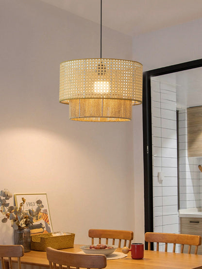 Handgeweven Hennep Hanglamp in Zen-Stijl – Natuurlijk Rotan Tromlamp voor Rustieke Sfeer