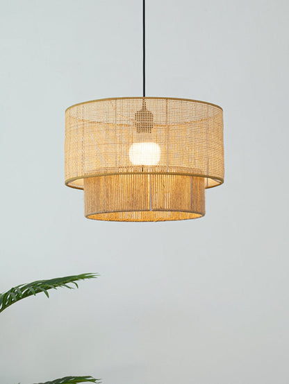 Handgeweven Hennep Hanglamp in Zen-Stijl – Natuurlijk Rotan Tromlamp voor Rustieke Sfeer