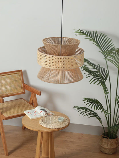 Handgeweven Hennep Hanglamp in Zen-Stijl – Natuurlijk Rotan Tromlamp voor Rustieke Sfeer