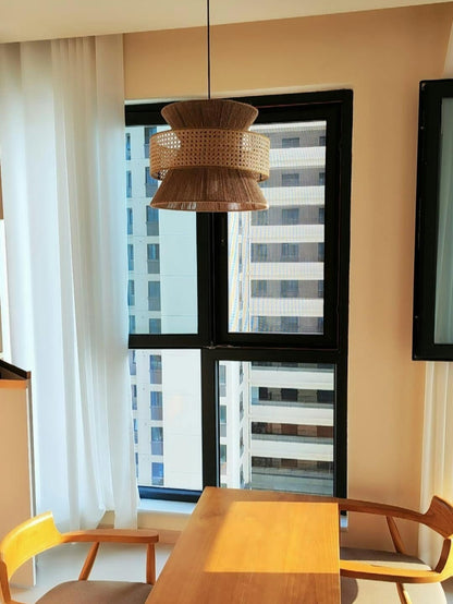 Handgeweven Hennep Hanglamp in Zen-Stijl – Natuurlijk Rotan Tromlamp voor Rustieke Sfeer