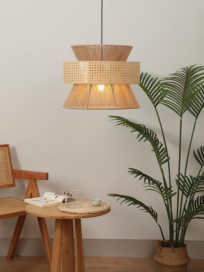 Handgeweven Hennep Hanglamp in Zen-Stijl – Natuurlijk Rotan Tromlamp voor Rustieke Sfeer