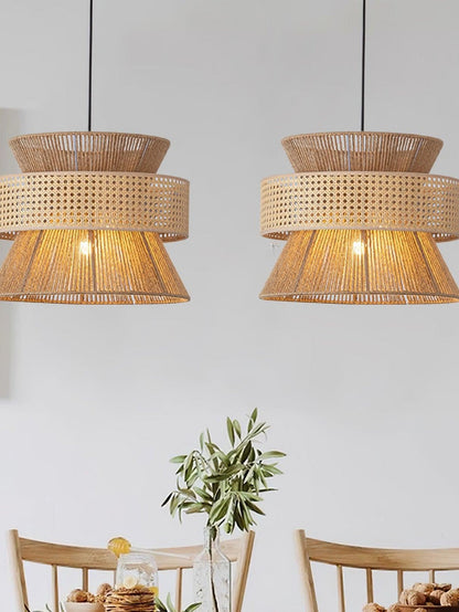 Handgeweven Hennep Hanglamp in Zen-Stijl – Natuurlijk Rotan Tromlamp voor Rustieke Sfeer