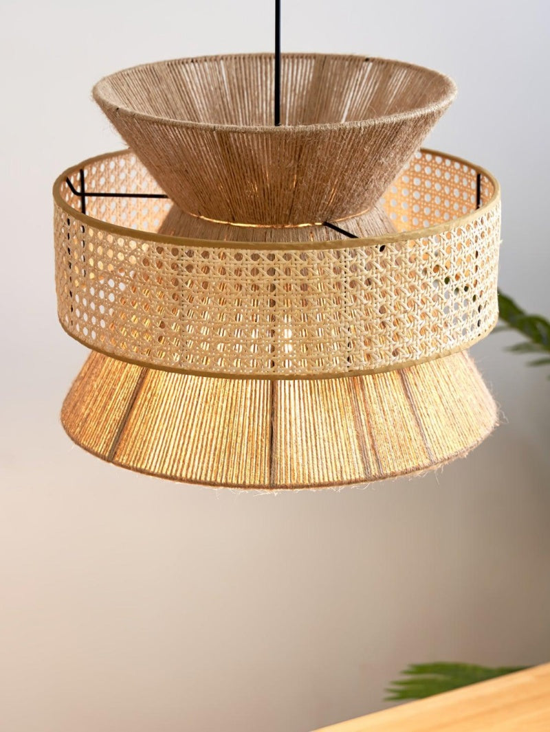 Handgeweven Hennep Hanglamp in Zen-Stijl – Natuurlijk Rotan Tromlamp voor Rustieke Sfeer