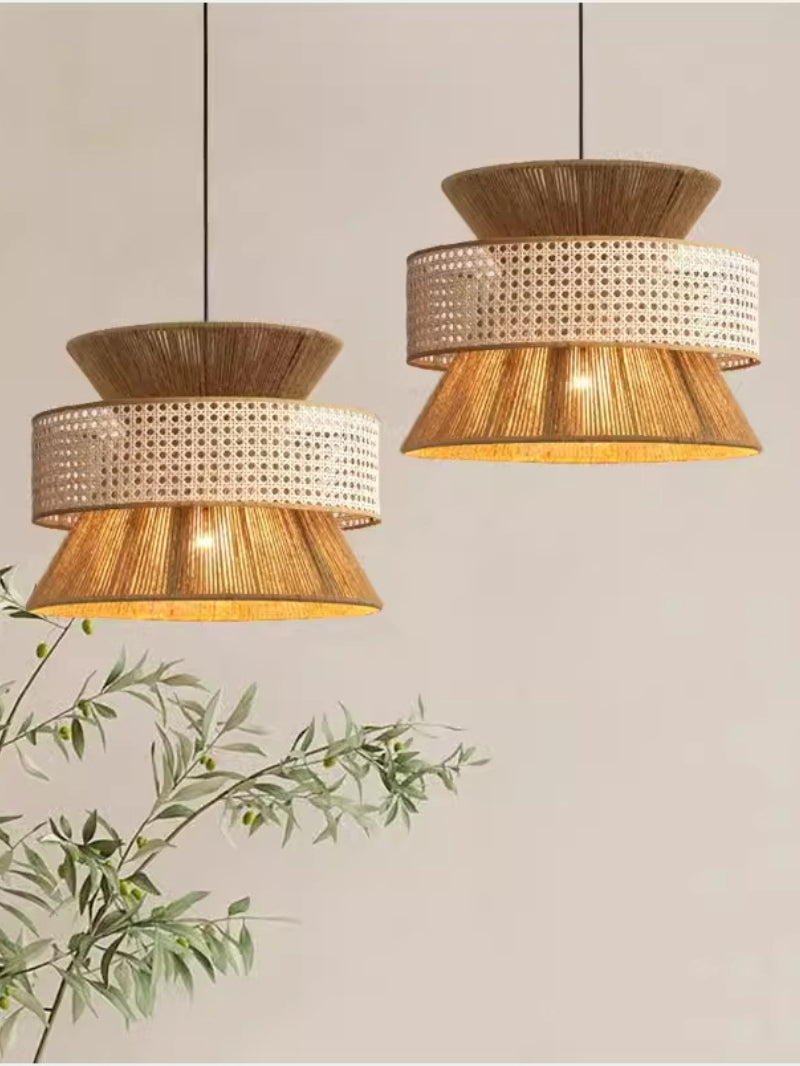 Handgeweven Hennep Hanglamp in Zen-Stijl – Natuurlijk Rotan Tromlamp voor Rustieke Sfeer