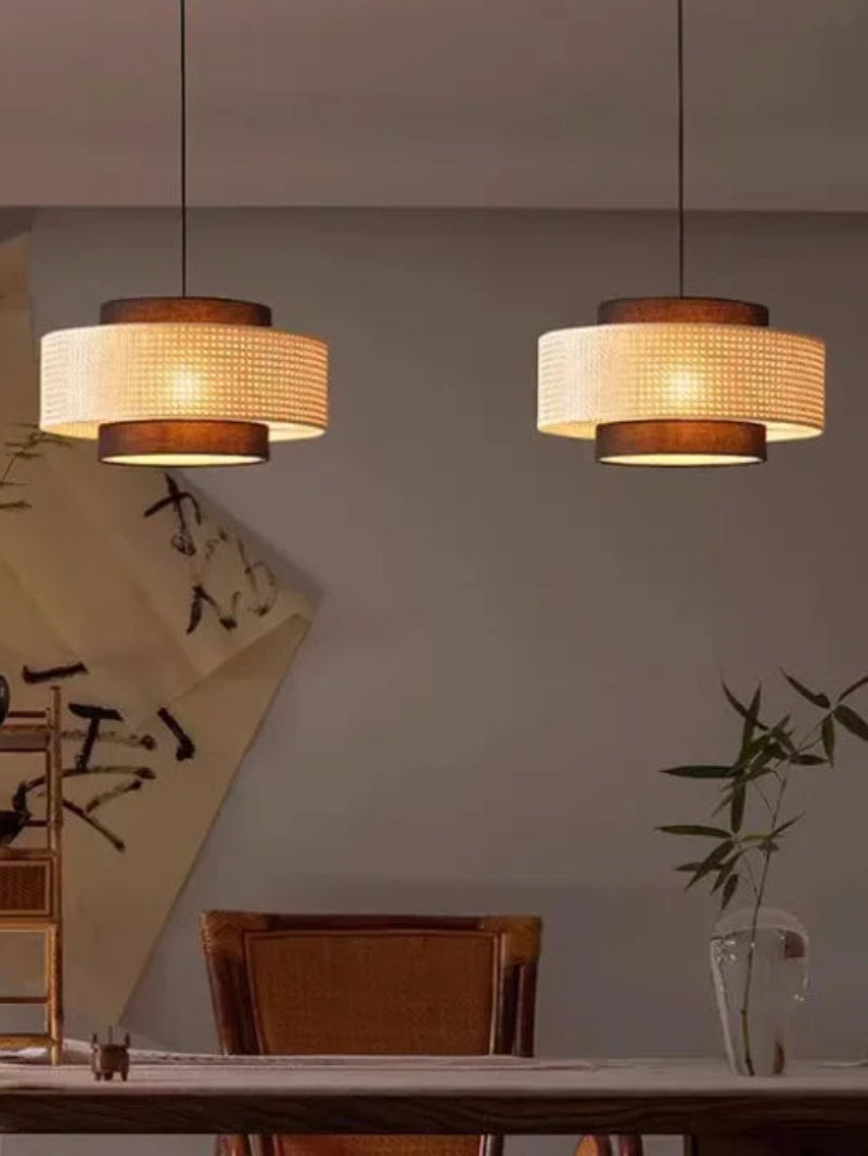 Handgeweven Hennep Hanglamp in Zen-Stijl – Natuurlijk Rotan Tromlamp voor Rustieke Sfeer