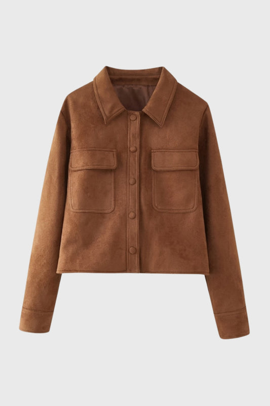 Dames Jas Korte Overshirt met Kraag en Knopen Casual Stijl - StudioMarella