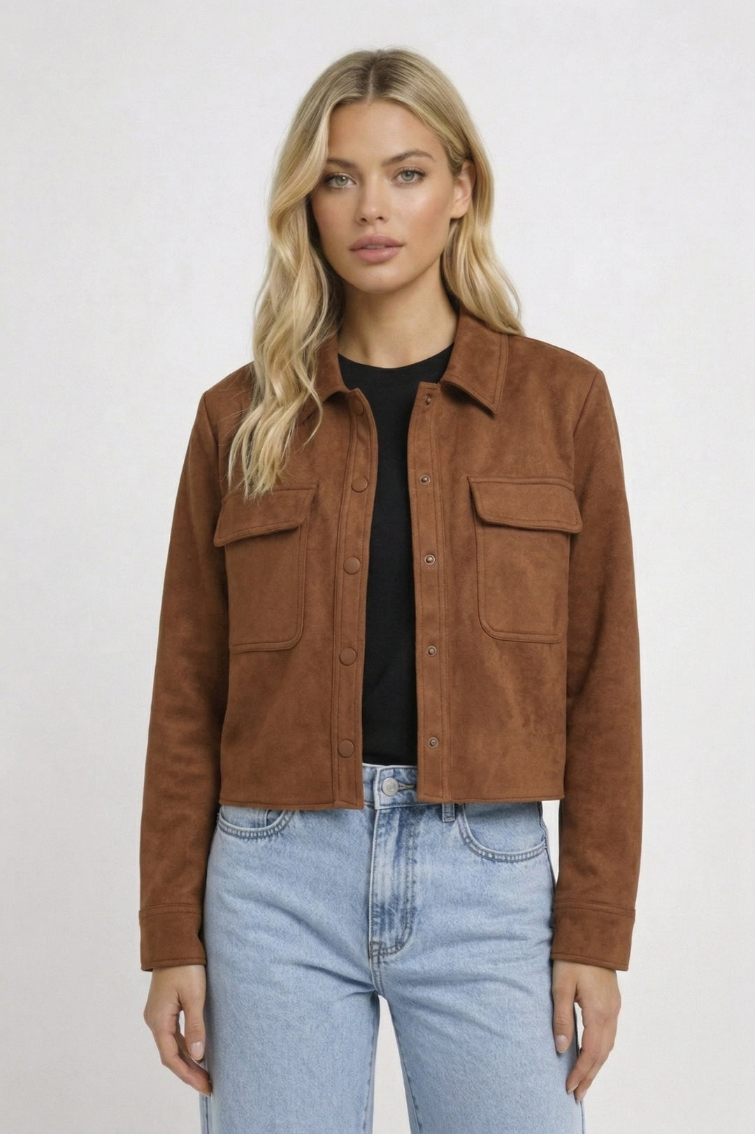 Dames Jas Korte Overshirt met Kraag en Knopen Casual Stijl