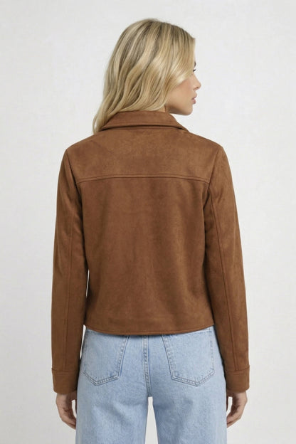 Dames Jas Korte Overshirt met Kraag en Knopen Casual Stijl
