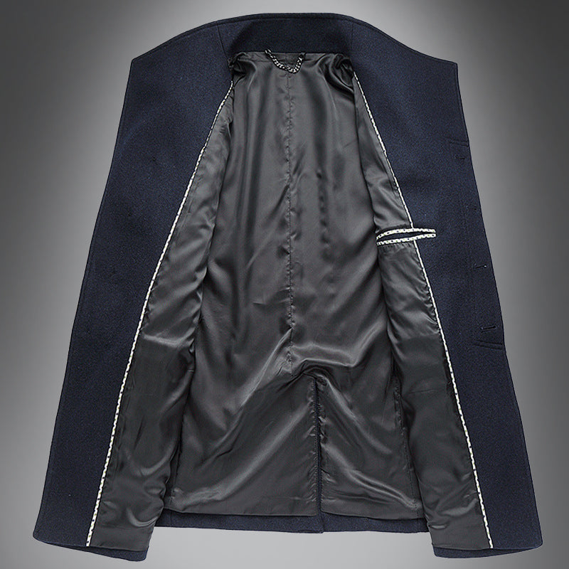 Heren Overjas Wool Warme Donkere Winterjas Slim Fit