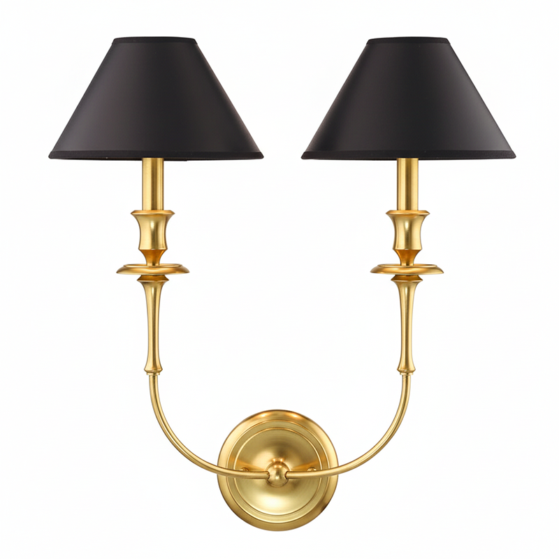 Moderne Wandlamp met Zwarte Stoffen Kap in Messing, Nikkel of Zwart – 1 of 2 Lichtpunten Design Verlichting