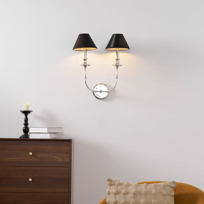 Moderne Wandlamp met Zwarte Stoffen Kap in Messing, Nikkel of Zwart – 1 of 2 Lichtpunten Design Verlichting
