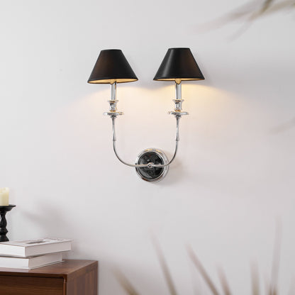 Moderne Wandlamp met Zwarte Stoffen Kap in Messing, Nikkel of Zwart – 1 of 2 Lichtpunten Design Verlichting