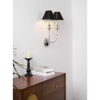 Moderne Wandlamp met Zwarte Stoffen Kap in Messing, Nikkel of Zwart – 1 of 2 Lichtpunten Design Verlichting