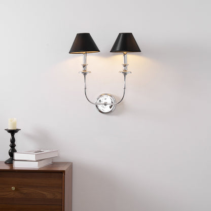 Moderne Wandlamp met Zwarte Stoffen Kap in Messing, Nikkel of Zwart – 1 of 2 Lichtpunten Design Verlichting