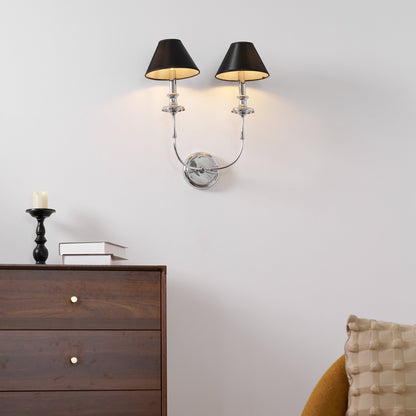 Moderne Wandlamp met Zwarte Stoffen Kap in Messing, Nikkel of Zwart – 1 of 2 Lichtpunten Design Verlichting