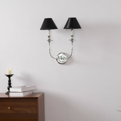 Moderne Wandlamp met Zwarte Stoffen Kap in Messing, Nikkel of Zwart – 1 of 2 Lichtpunten Design Verlichting