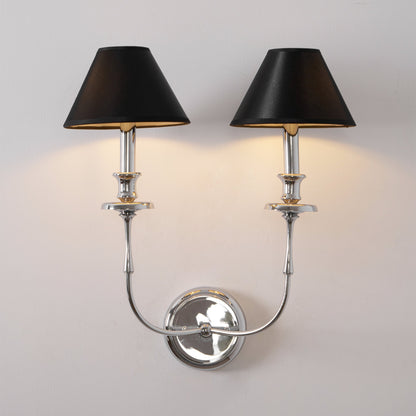 Moderne Wandlamp met Zwarte Stoffen Kap in Messing, Nikkel of Zwart – 1 of 2 Lichtpunten Design Verlichting