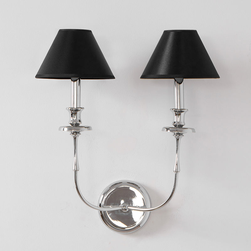 Moderne Wandlamp met Zwarte Stoffen Kap in Messing, Nikkel of Zwart – 1 of 2 Lichtpunten Design Verlichting
