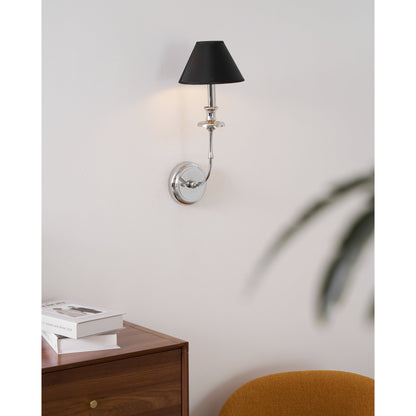 Moderne Wandlamp met Zwarte Stoffen Kap in Messing, Nikkel of Zwart – 1 of 2 Lichtpunten Design Verlichting