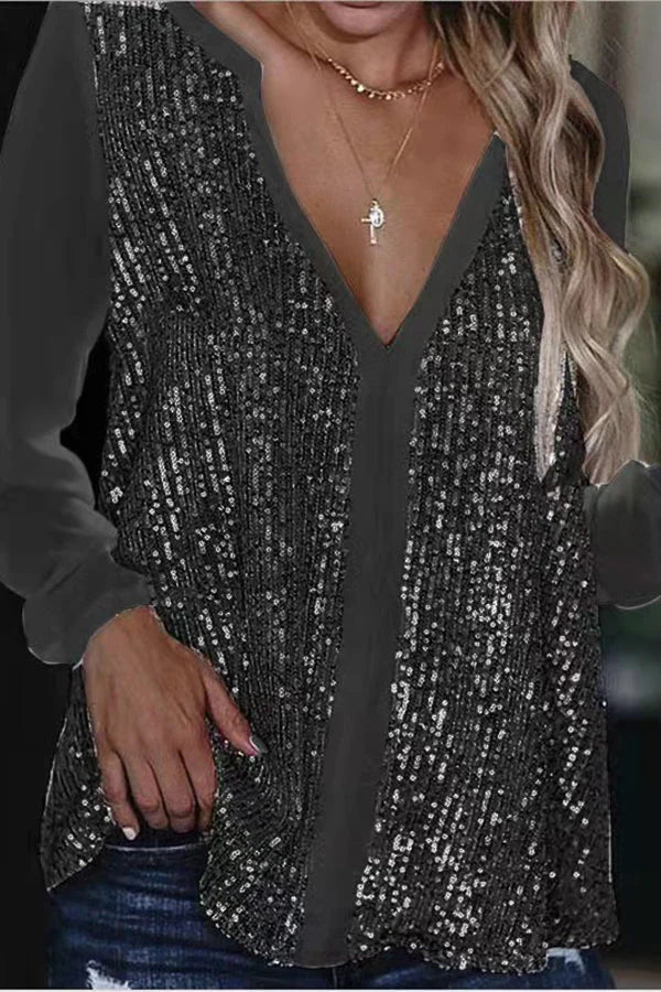 Elegante Blouse met Pailletten Lange Mouwen - StudioMarella