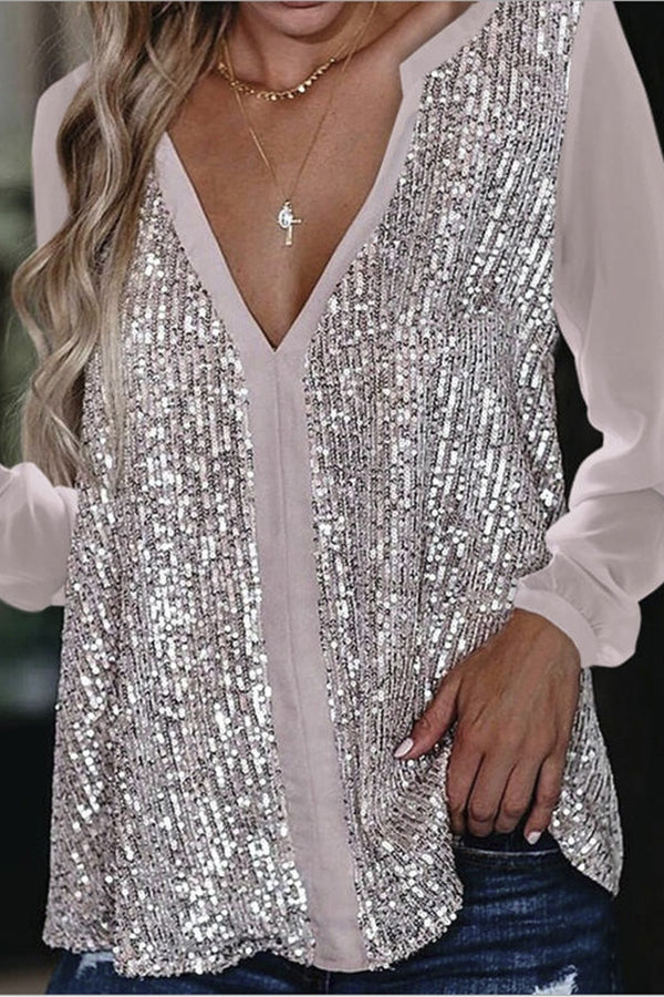 Blouse met Pailletten Lange Mouwen Feestelijk Elegance