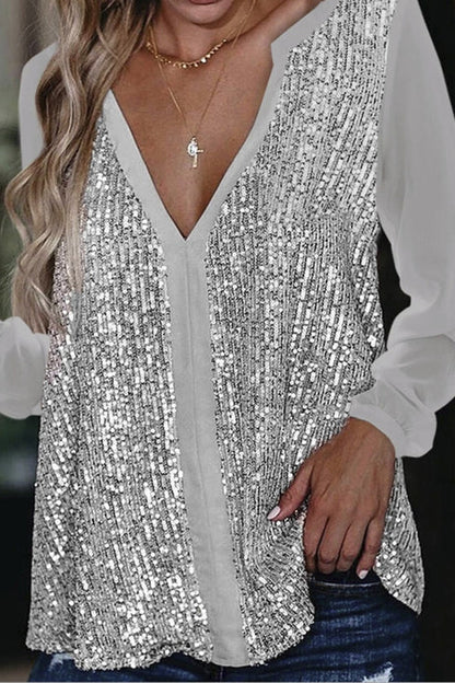 Elegante Blouse met Pailletten Lange Mouwen