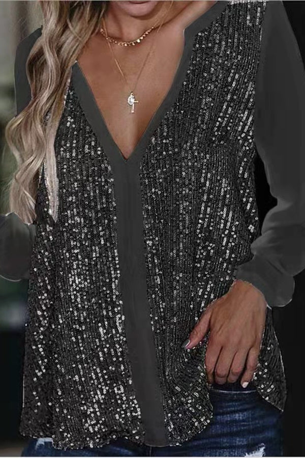 Elegante Blouse met Pailletten Lange Mouwen