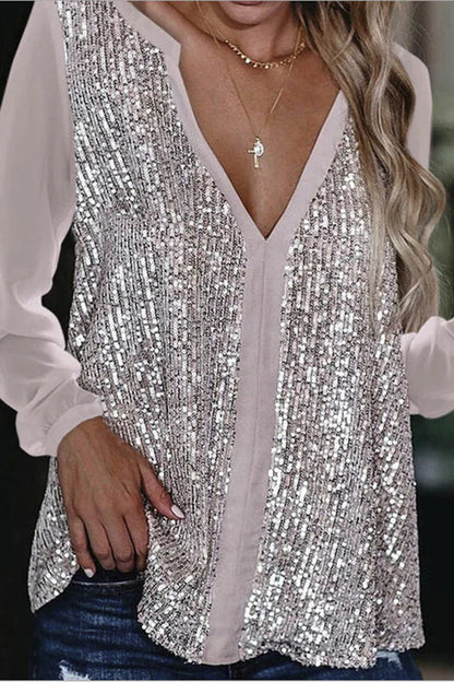 Blouse met Pailletten Lange Mouwen Feestelijk Elegance