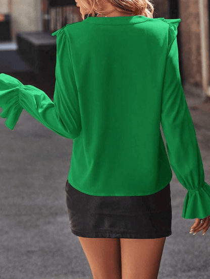 Vrouwelijke Blouse Lange Mouwen Geplooid Elegant