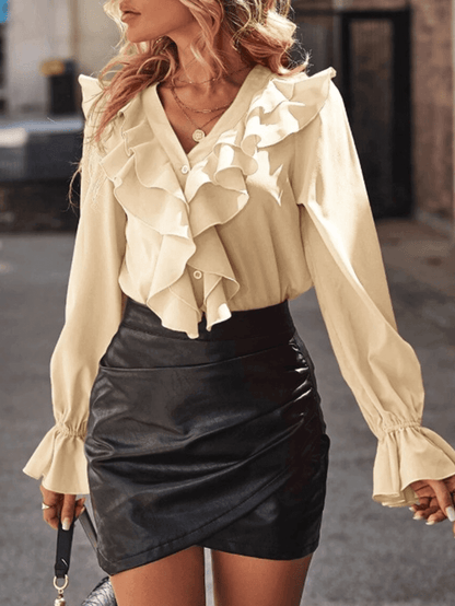 Vrouwelijke Blouse Lange Mouwen Geplooid Elegant