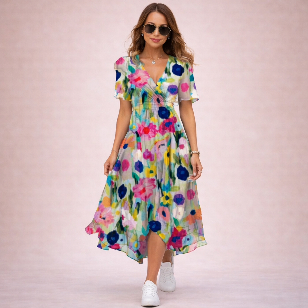 V-Hals Zomerjurk Elegant en Comfortabel voor Vrouw