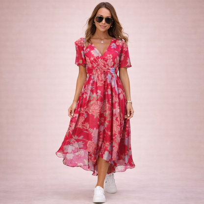 V-Hals Zomerjurk Elegant en Comfortabel voor Vrouw
