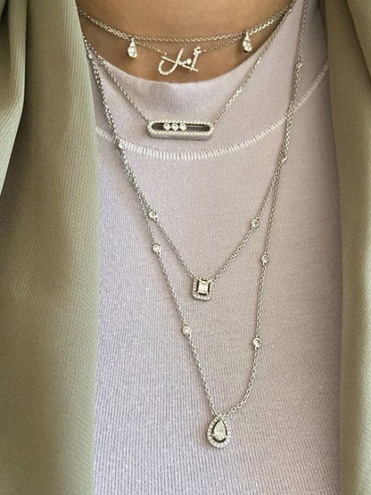 Zilveren Ketting met Bewegende Diamant Steen Zilver 925