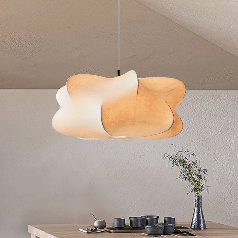 Hanglamp Wabi Sabi Zijde Metaal Beige E27 Eettafel Woonkamer Organisch Design Japandi Interieur Zachte Verlichting