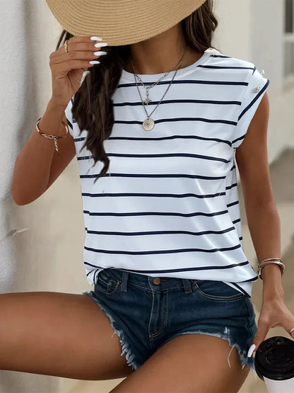 Retro Zomer Top voor Dames Gestreept Koreaanse Stijl