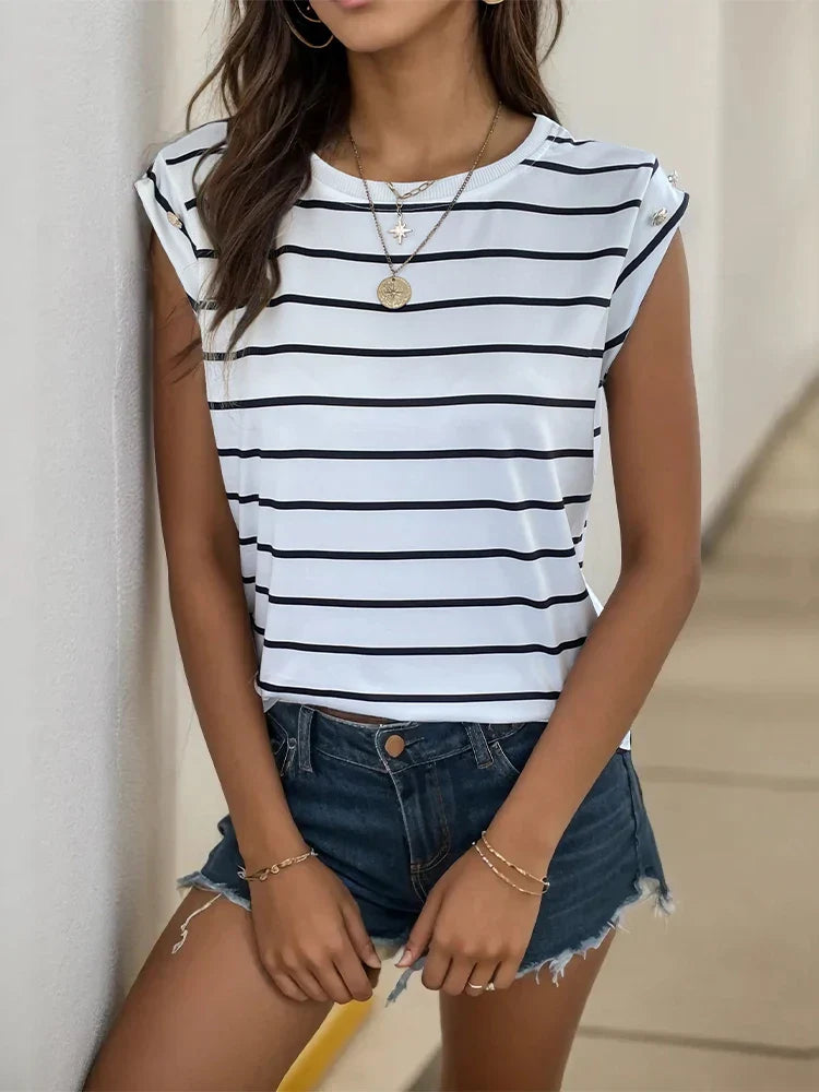 Retro Zomer Top voor Dames Gestreept Koreaanse Stijl